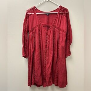 American Eagle Red Long Sleeve Midi Dress